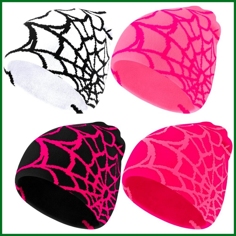 Y2K Spider Web Pattern Beanies Acrylic Knitted Unisex Streetwear Gothic
